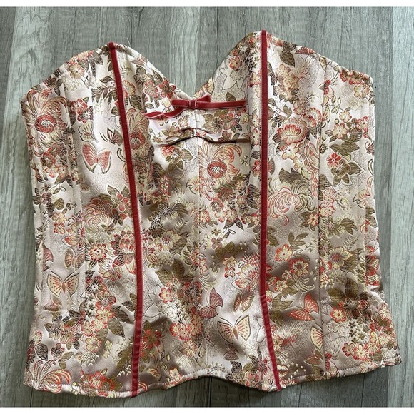 Betsey Johnson Dresses & Skirts - Betsy Johnson Strapless Brocade Butterfly Pink Velvet Sweetheart Corset Size 6